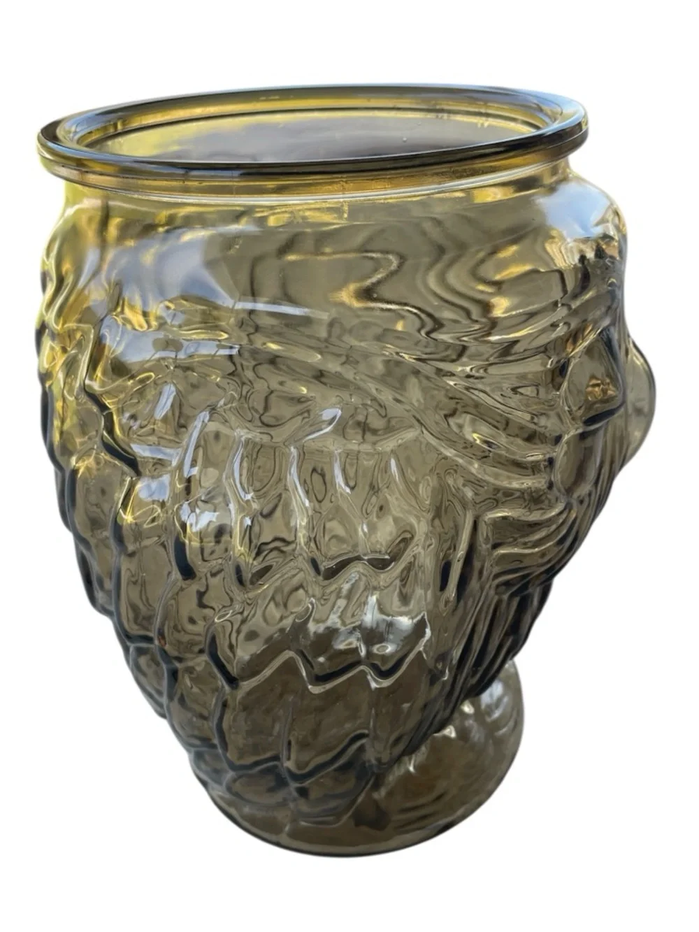 Vintage Libbey Owl Cookie Jar Smoky Glass with Lid